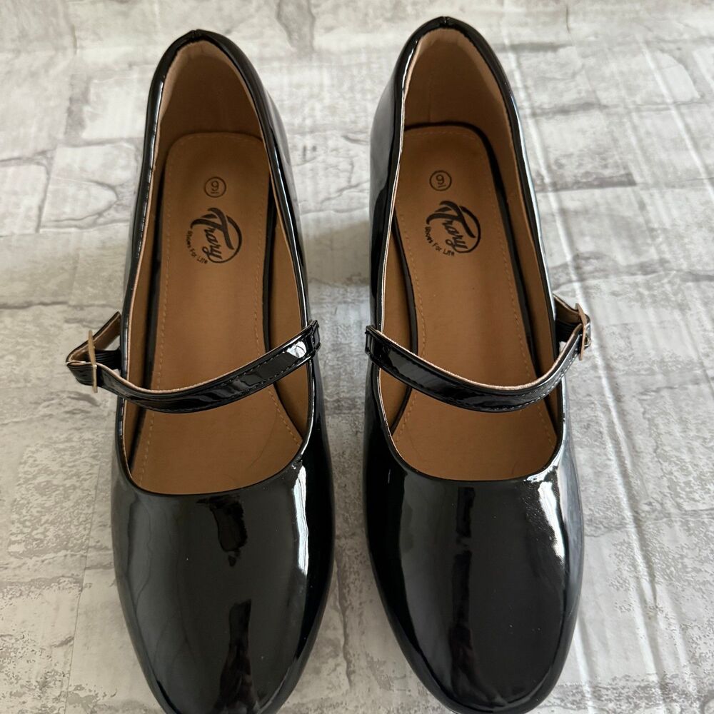 NWOB Trary Black Patent Leather Chunky Block Heel Round Toe Mary Jane Pumps Sz 9 - Picture 8 of 12